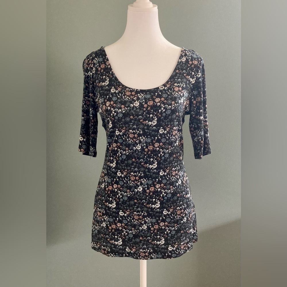 Vintage Bongo ditsy floral 3/4 length sleeve scoop neck top - Size Large